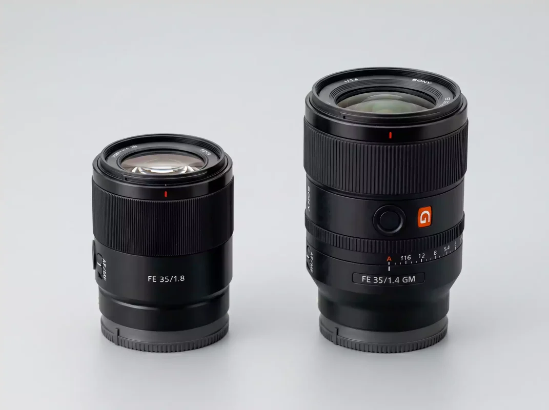 Sony FE 35mm f1.8 vs f1.4 GM size weight comparison Dubai — 280g vs 524g