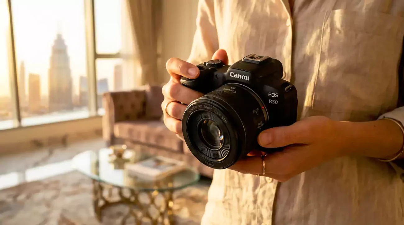 Canon RF 50mm f/1.8 STM mounted on EOS R50 for portrait photography Dubai