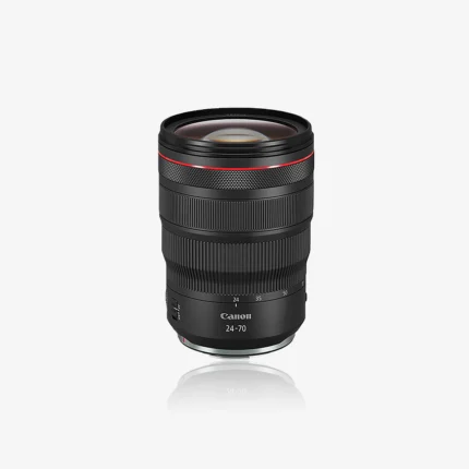Canon RF 24-70 f2.8 L IS usm Lens attached to a Canon full-frame mirrorless camera