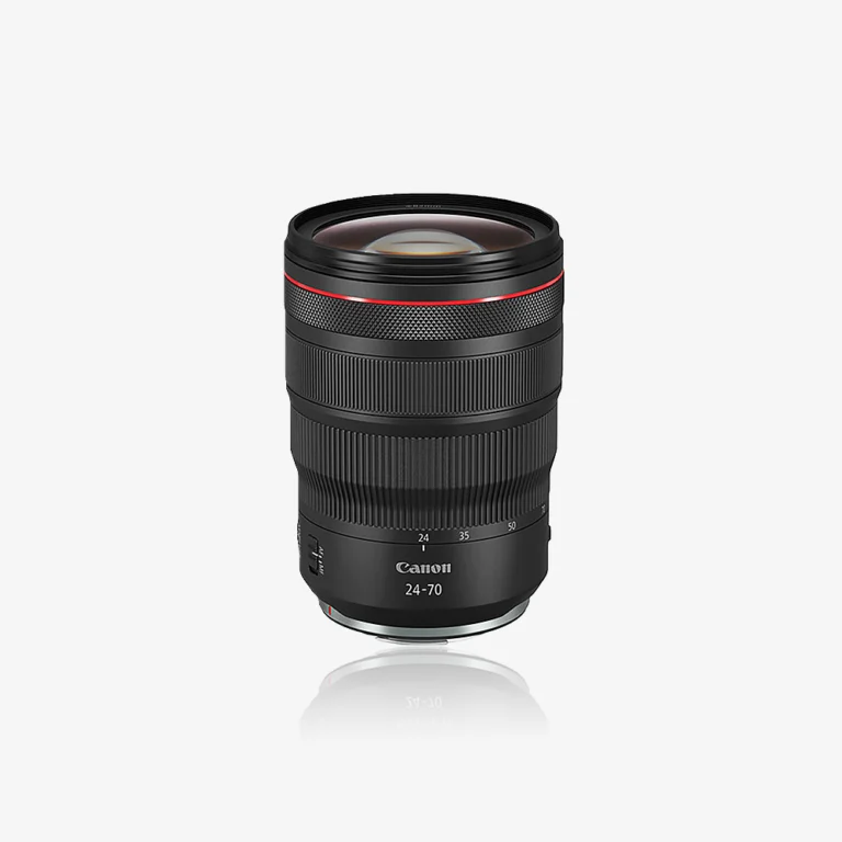 Canon RF 24-70 f2.8 L IS usm Lens attached to a Canon full-frame mirrorless camera