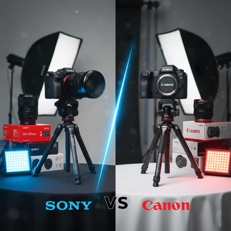 Sony A7R V vs Canon R5 Price Comparison UAE containing 2 seperated brands in one image