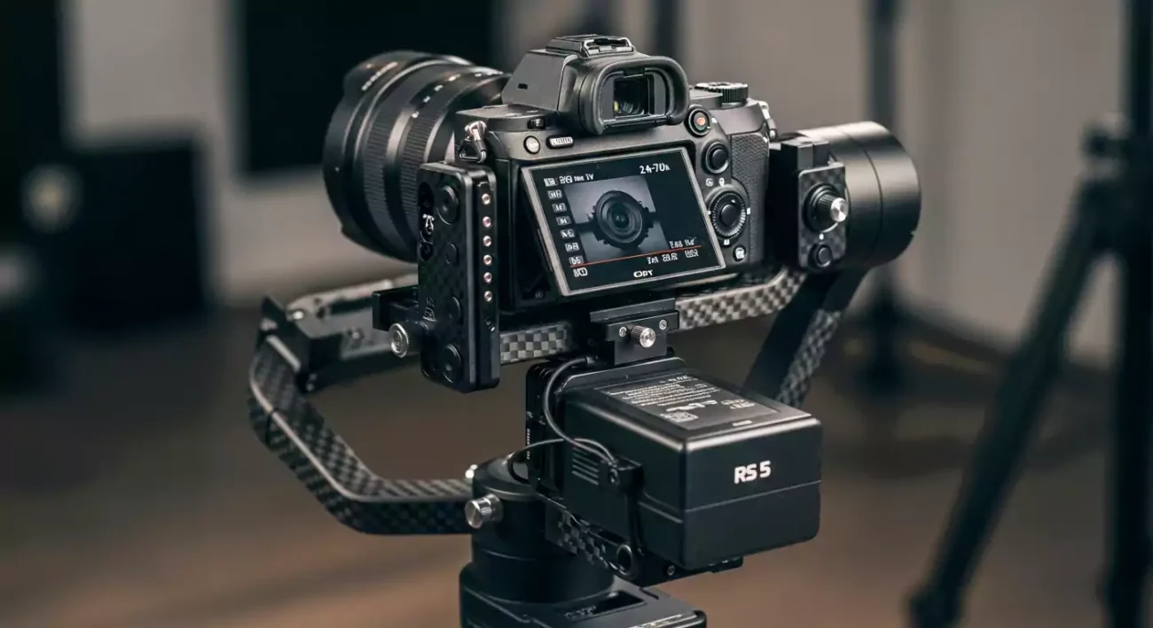 Sony A7 IV mounted on DJI RS 5 with vertical mount