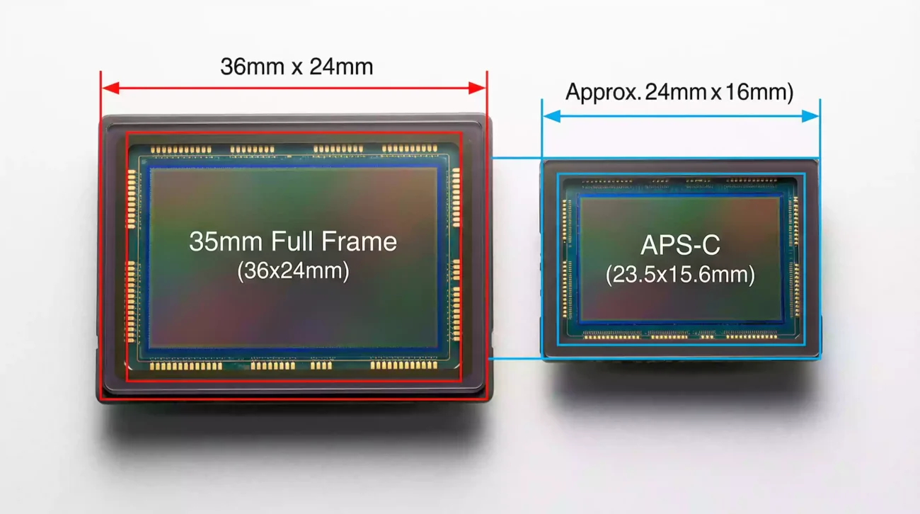 Full frame vs APS-C sensor physical size comparison at a leading camera shop dubai [متجر كاميرات في دبي]