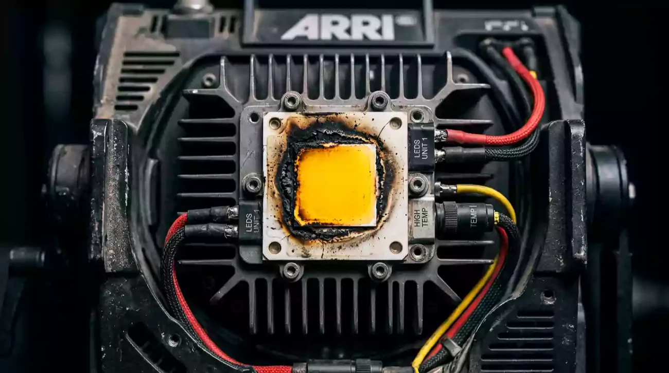 Burnt LED chip requiring Studio lighting repair Dubai
