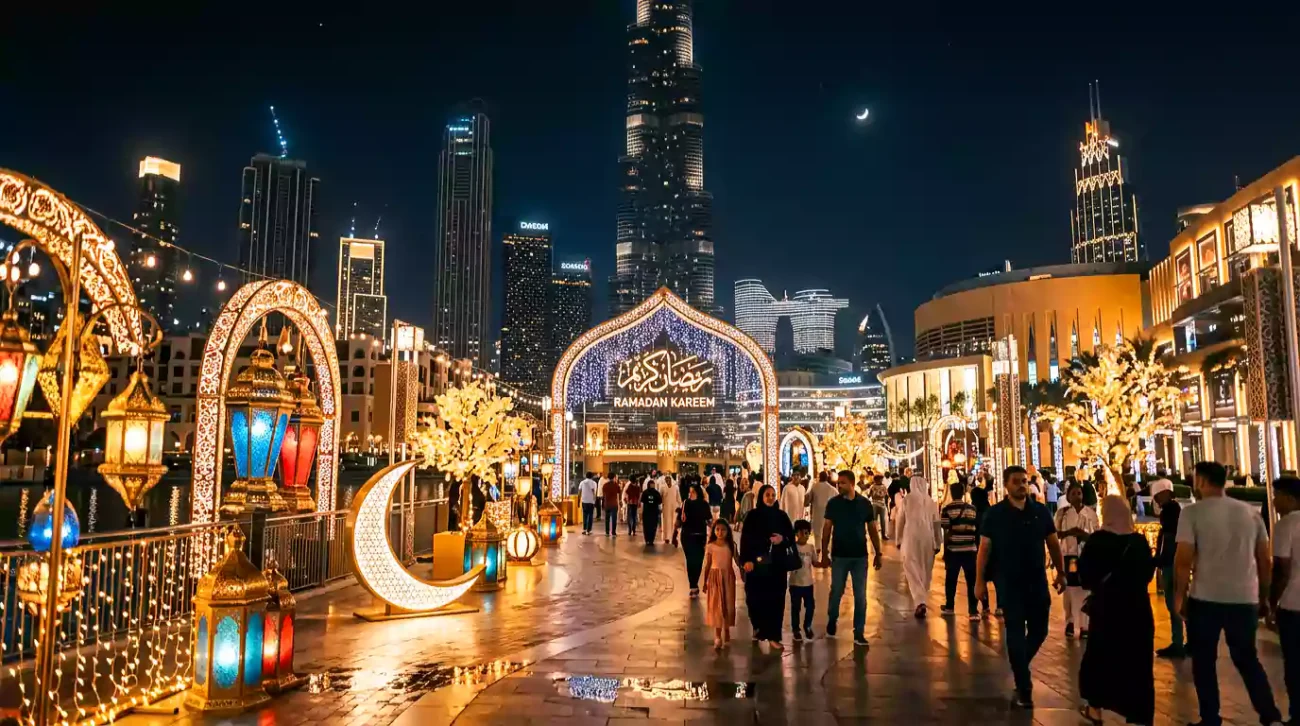 Using the best lens for low light [أفضل عدسة للإضاءة المنخفضة] to capture Ramadan decorations in Dubai.