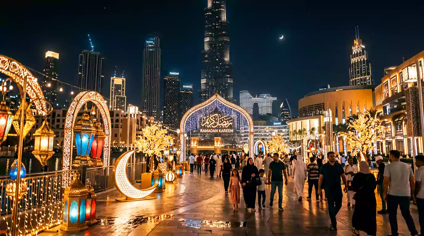 Using the best lens for low light [أفضل عدسة للإضاءة المنخفضة] to capture Ramadan decorations in Dubai.