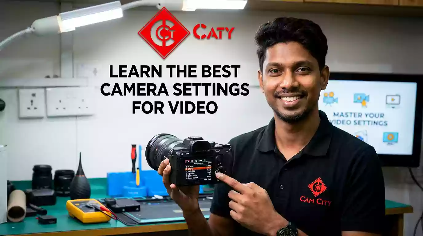 CamCity expert teaching the best camera settings for video [أفضل إعدادات الكاميرا للفيديو] on a mirrorless camera.