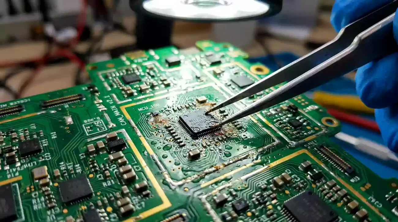 Fixing a wet camera motherboard at the Best camera shop in dubai.