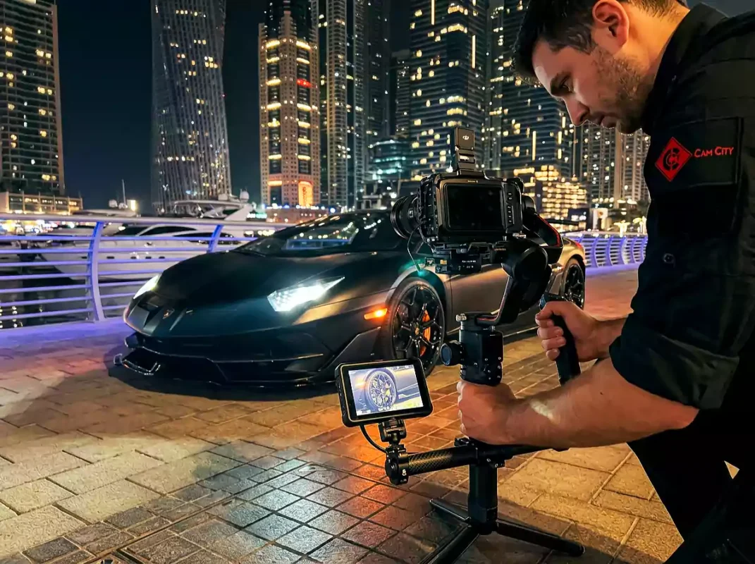 Professional supercar videography using DJI RS 5 gimbal in UAE.