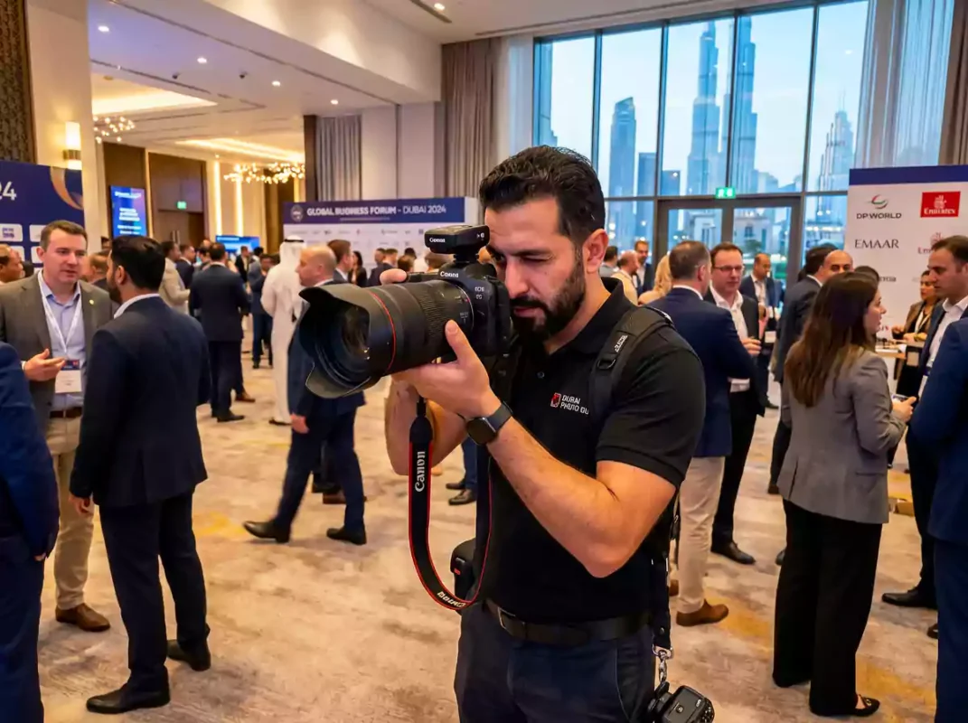 Professional event photographer using Canon RF 24-70mm in UAE.