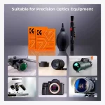 Photographer cleaning camera lens in Dubai desert with K&F Concept 4-in-1 cleaning kit UAE