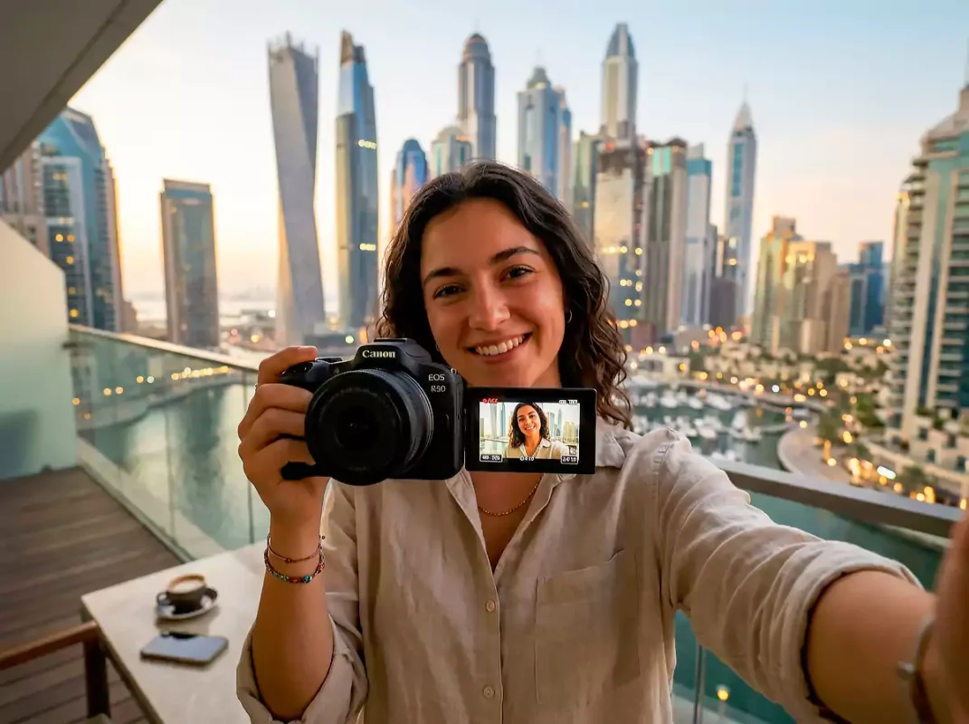Canon EOS R50 vari-angle touchscreen vlogging setup UAE content creator