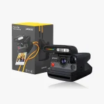 Polaroid Flip black instant camera front view showing red shutter button and LED display panel
