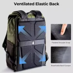 K&F Concept dark green camera backpack 20L interior showing camera four lenses DJI drone foam dividers outdoor photography