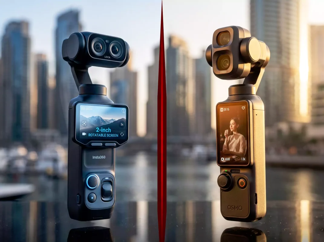 DJI Osmo Pocket 4P vs Insta360 Luna Ultra Dubai — both cameras compared at CamCity UAE